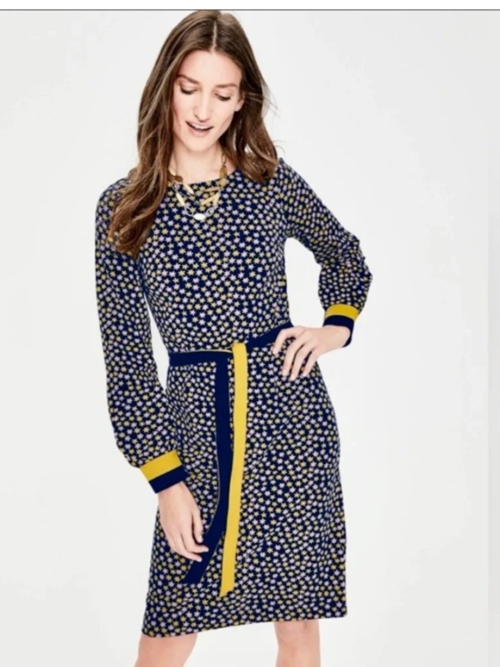 Boden Jersey Star Printed Shift Dress Fawn,